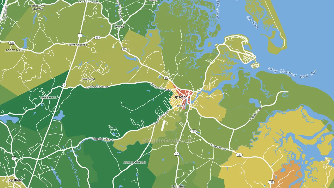 Ipswich, MA Map of Burglary Rates