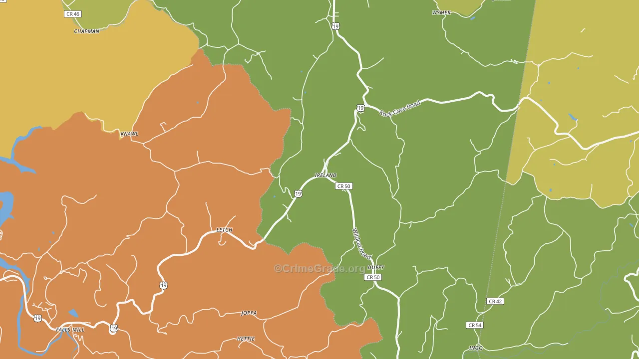 Ireland, WV Map of Burglary Rates