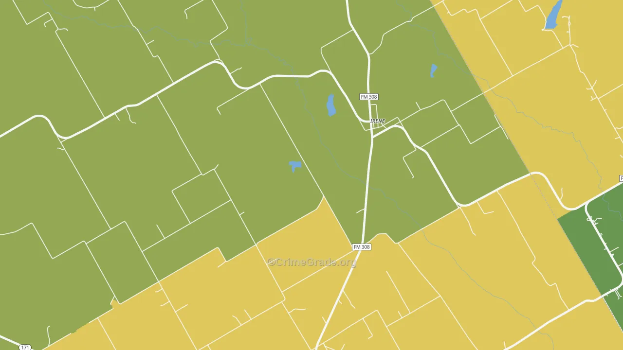 Irene, TX Map of Burglary Rates