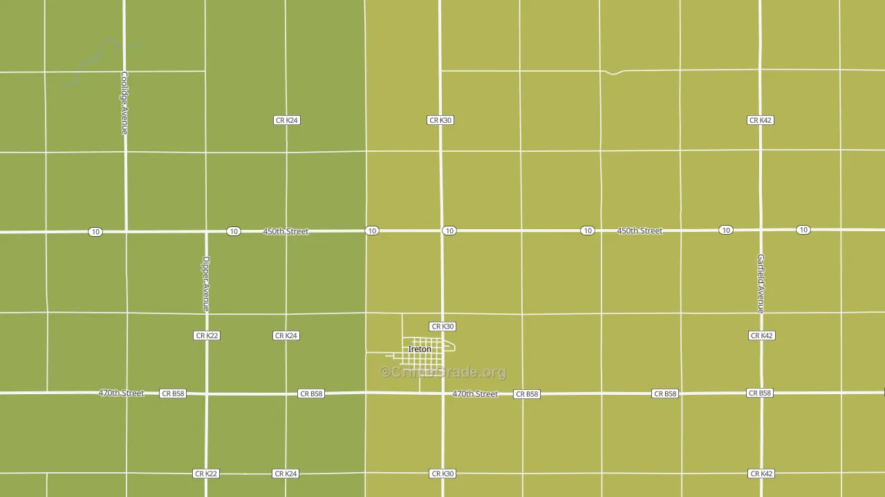 Ireton, IA Map of Burglary Rates