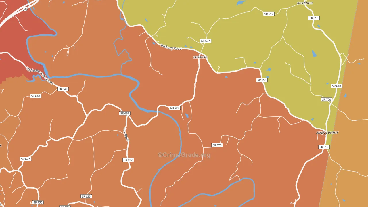 Irisburg, VA Map of Burglary Rates
