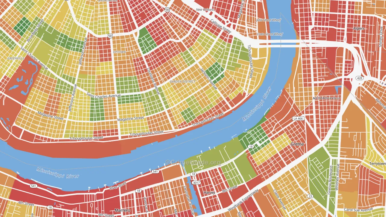 Irish Channel, New Orleans, LA Map of Burglary Rates