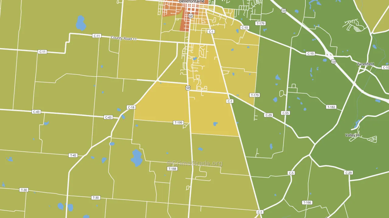 Iron City, OH Map of Burglary Rates