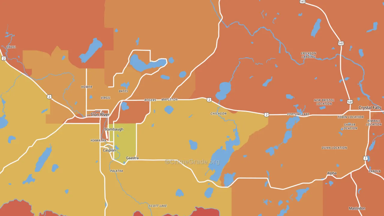 Iron County, MI Map of Burglary Rates