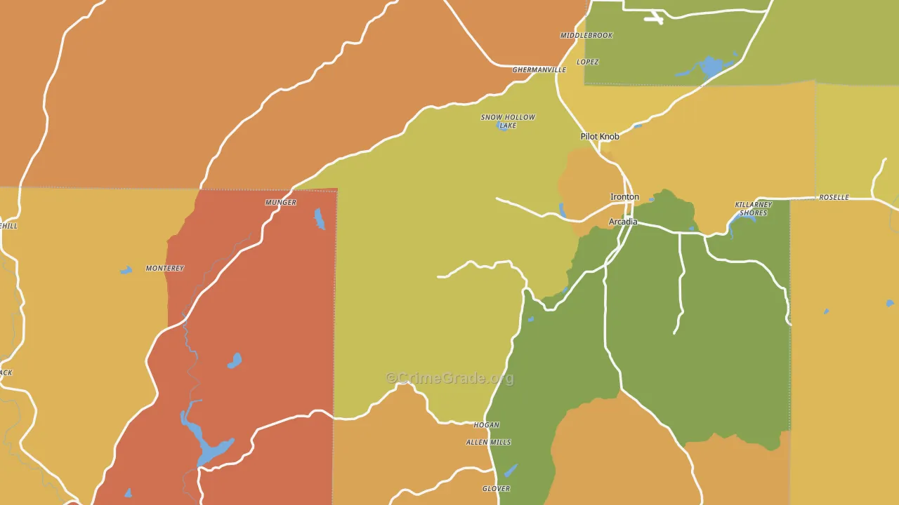 Iron County, MO Map of Burglary Rates
