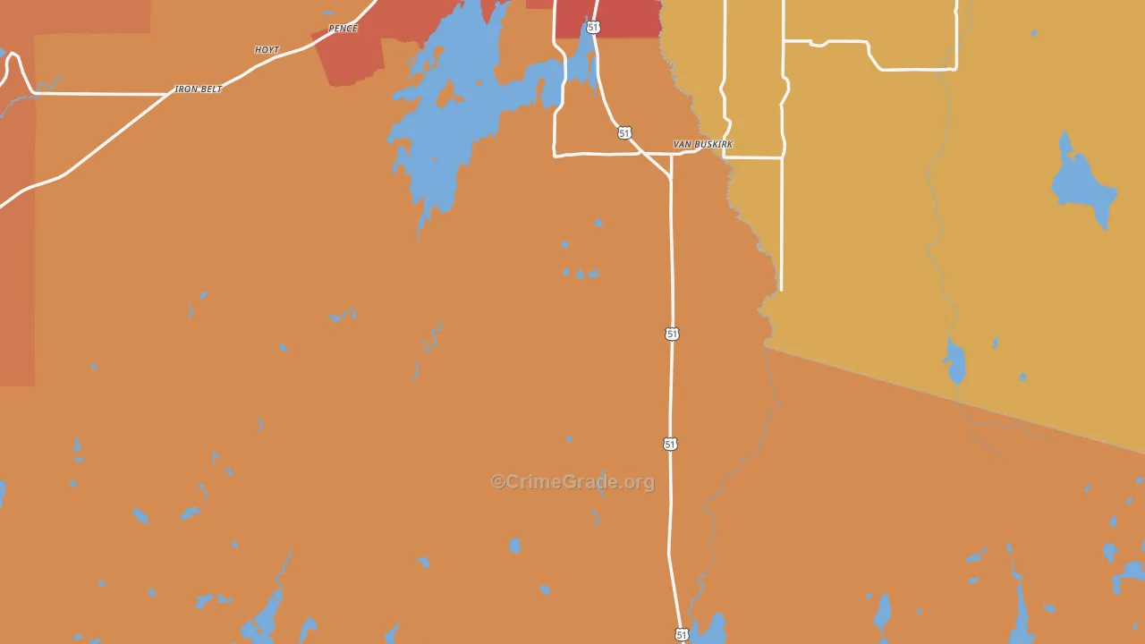 Iron County, WI Map of Burglary Rates