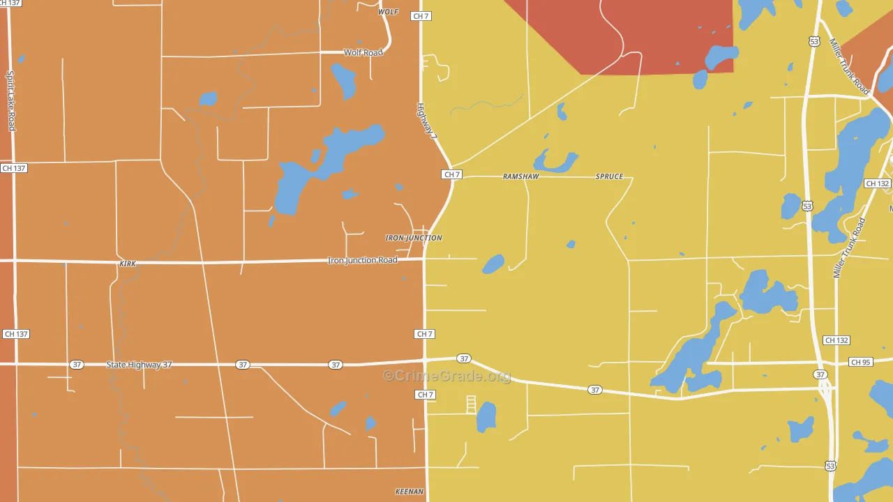 Iron Junction, MN Map of Burglary Rates