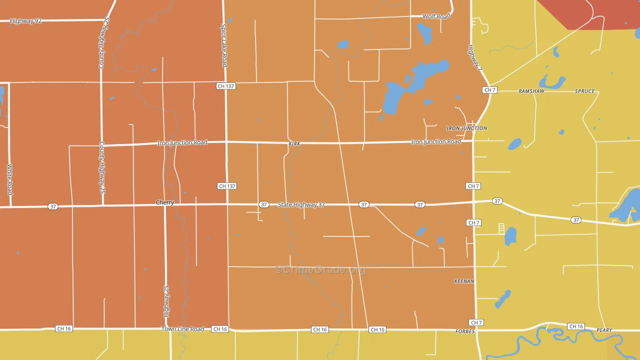 Iron, MN Map of Burglary Rates