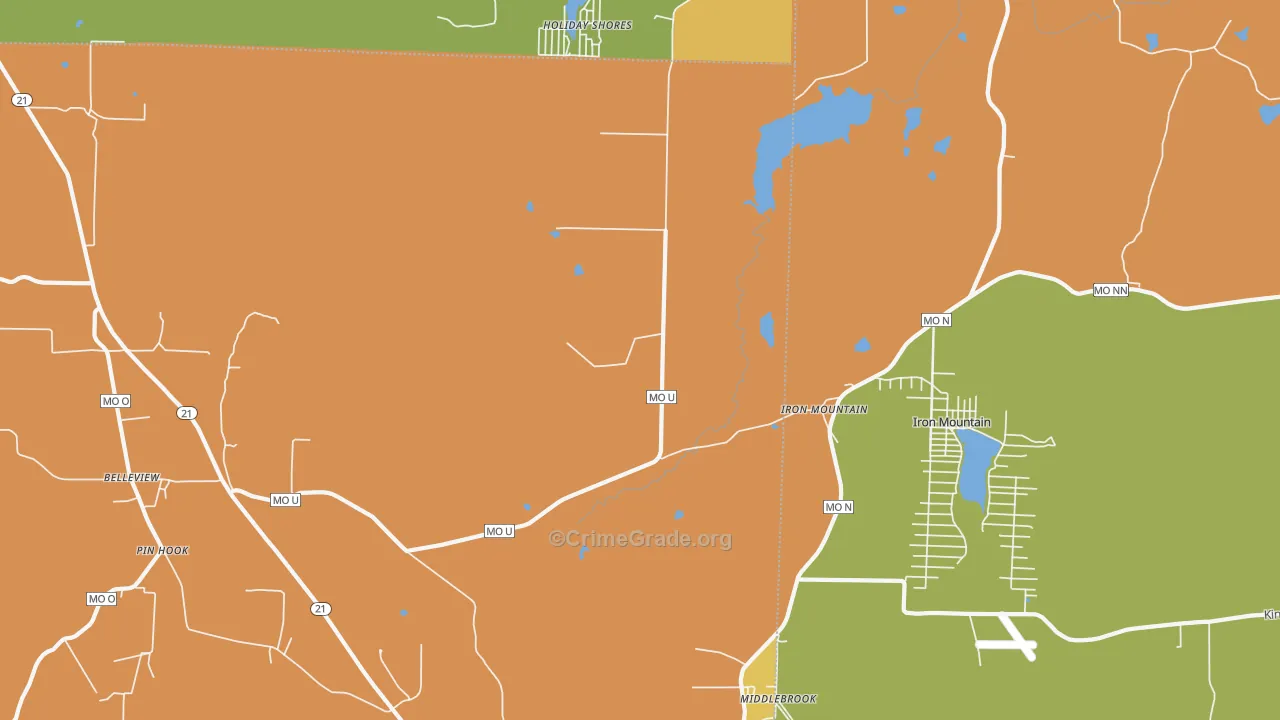 Iron Mountain, MO Map of Burglary Rates