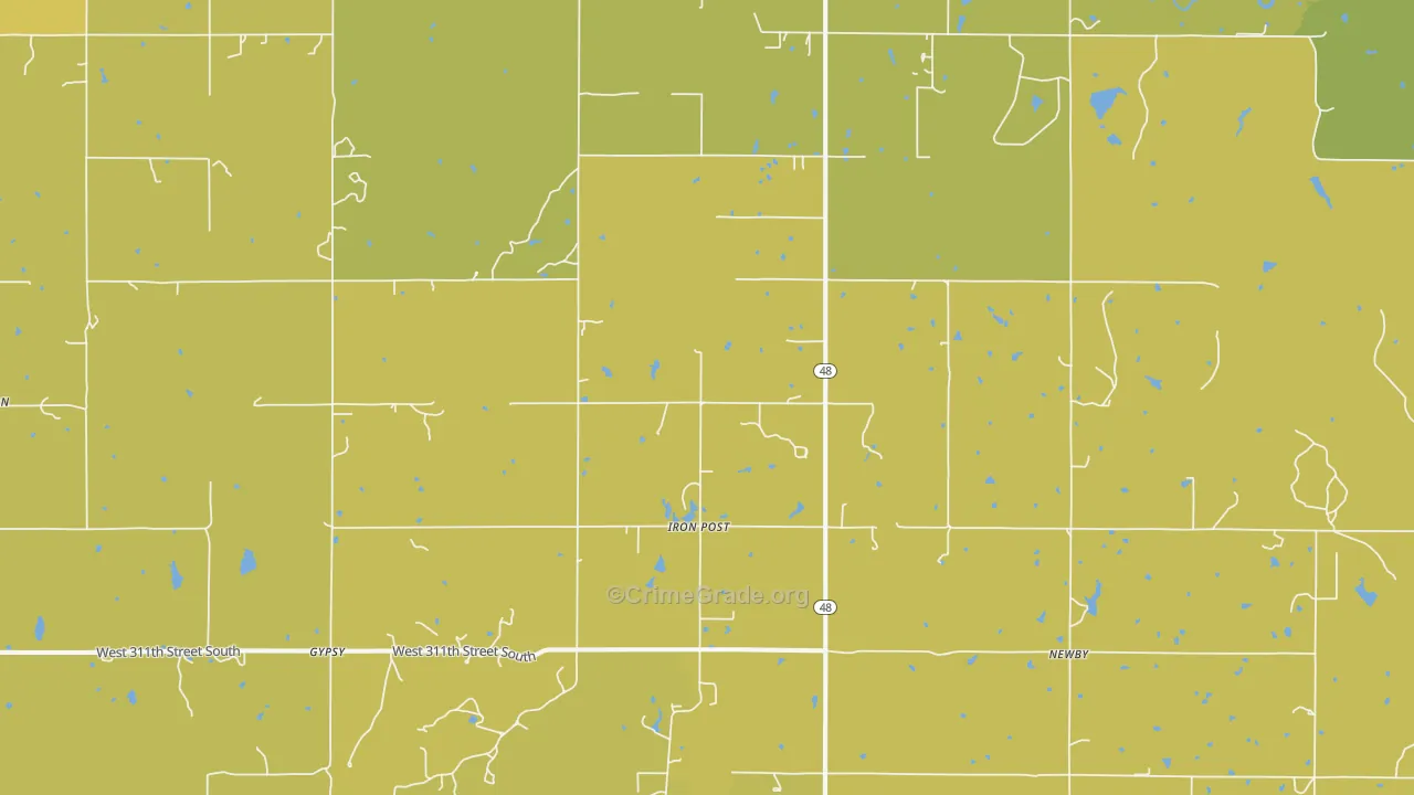 Iron Post, OK Map of Burglary Rates
