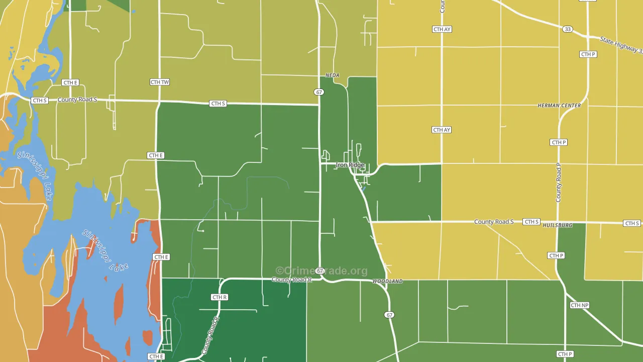 Iron Ridge, WI Map of Burglary Rates