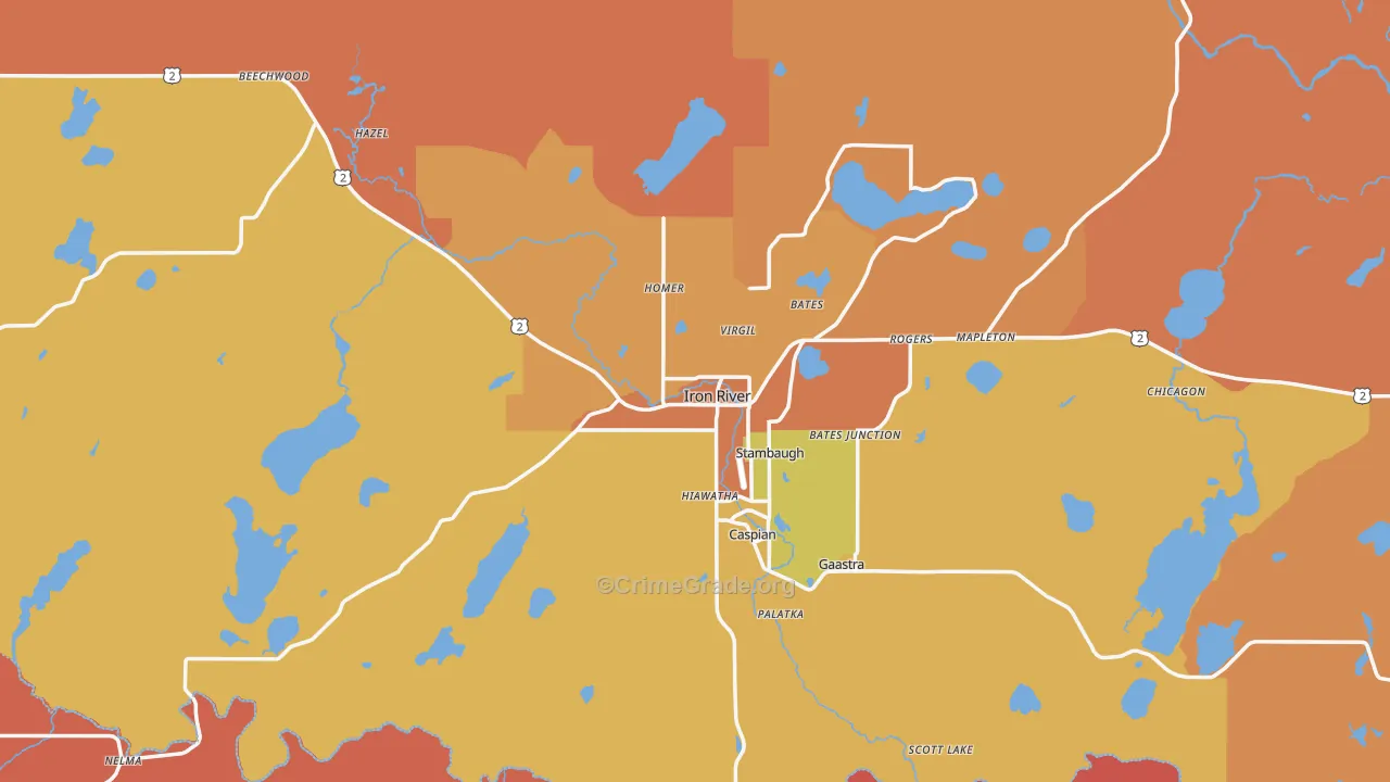 Iron River, MI Map of Burglary Rates