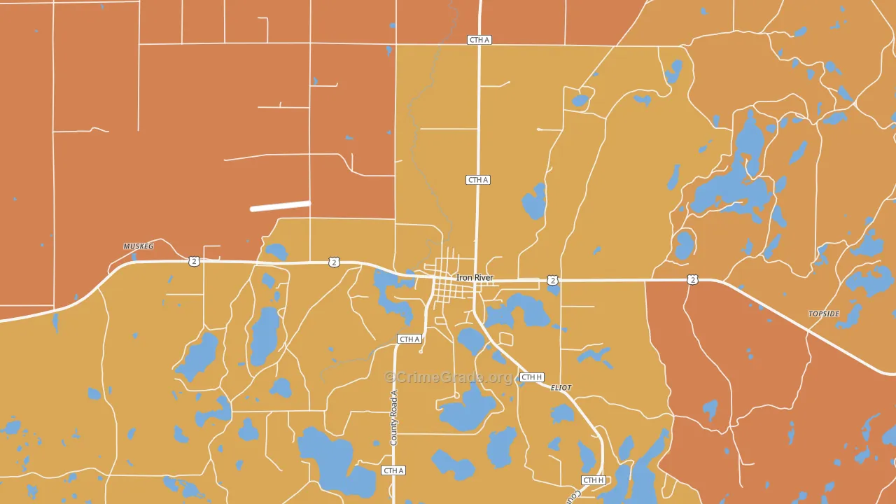 Iron River, WI Map of Burglary Rates