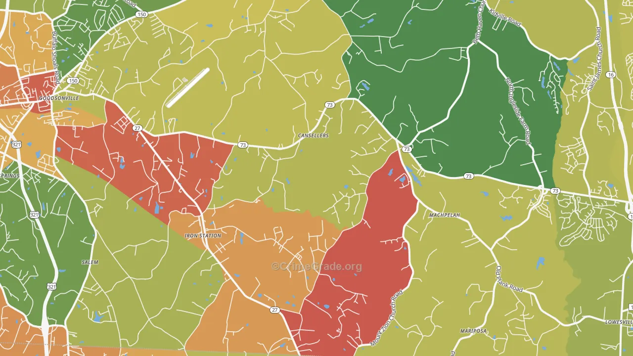 Iron Station, NC Map of Burglary Rates