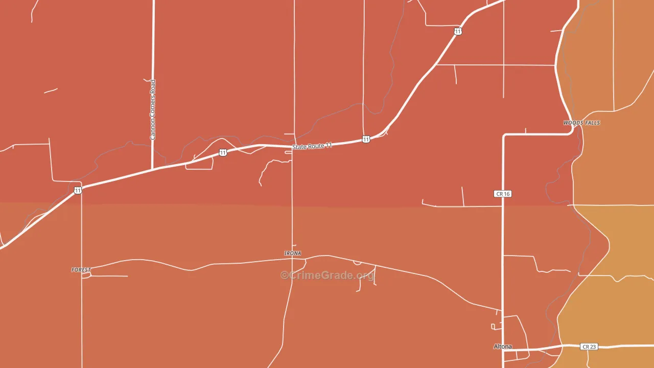 Irona, NY Map of Burglary Rates