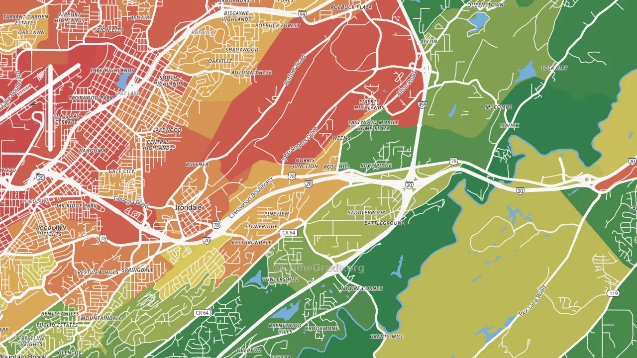Irondale, AL Map of Burglary Rates