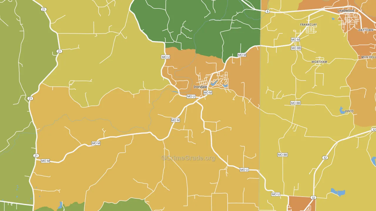 Irondale, MO Map of Burglary Rates