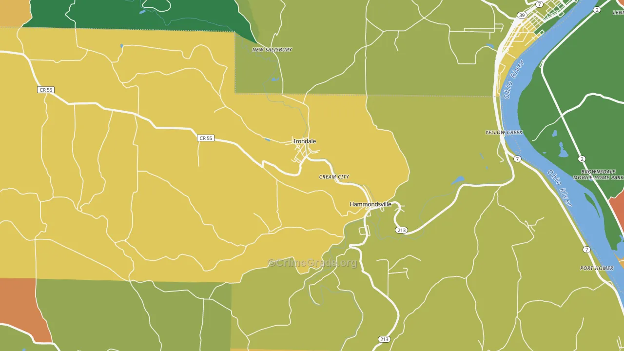 Irondale, OH Map of Burglary Rates
