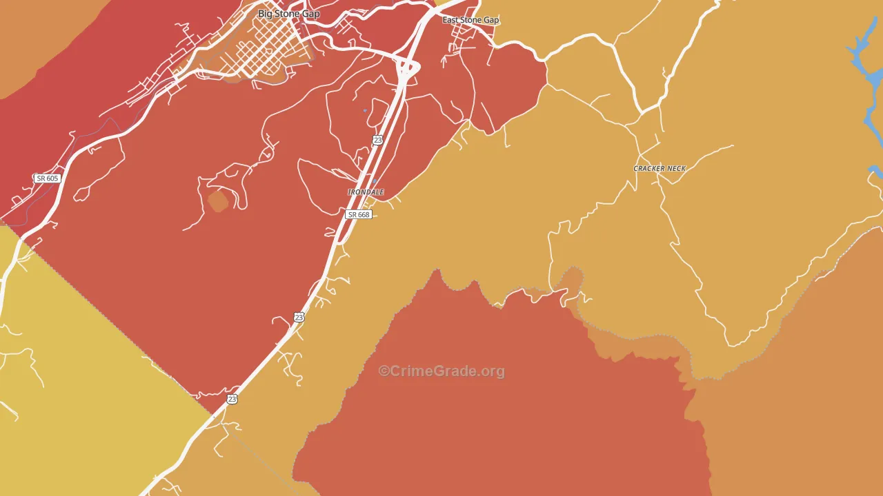 Irondale, VA Map of Burglary Rates