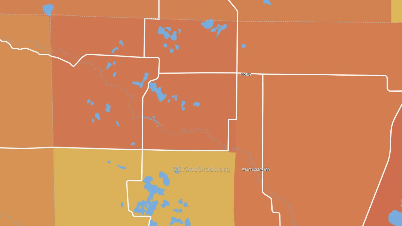Irons, MI Map of Burglary Rates