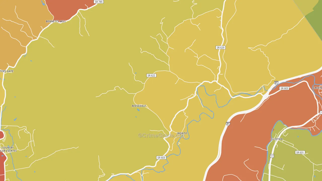 Ironto, VA Map of Burglary Rates