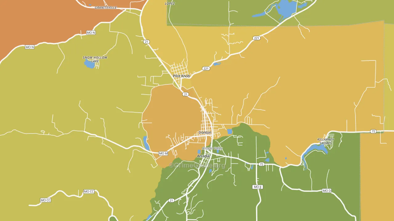 Ironton, MO Map of Burglary Rates
