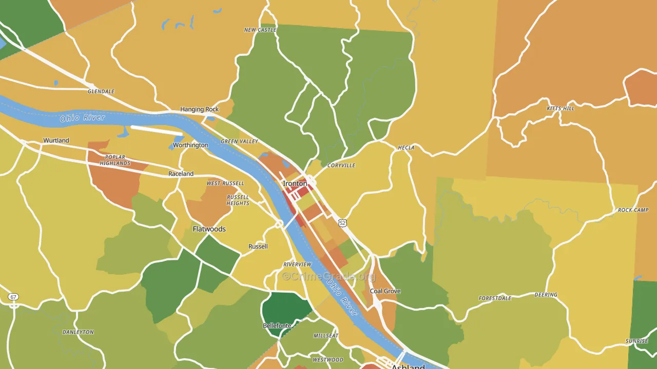 Ironton, OH Map of Burglary Rates