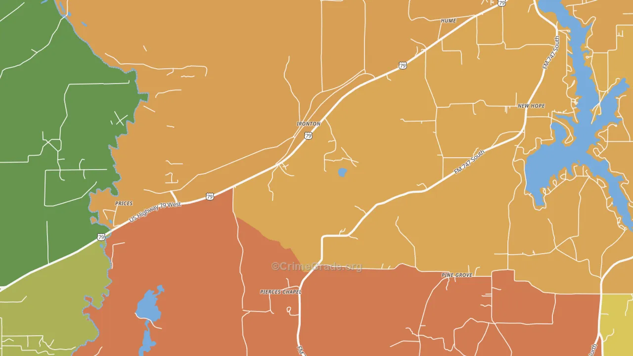 Ironton, TX Map of Burglary Rates