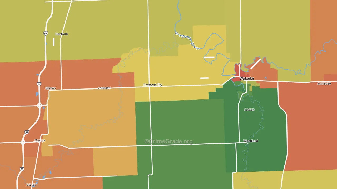 Iroquois County, IL Map of Burglary Rates