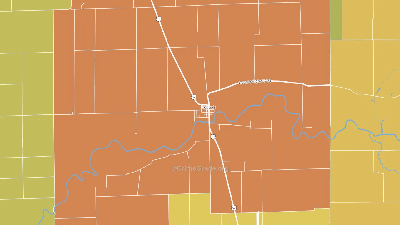 Iroquois, IL Map of Burglary Rates