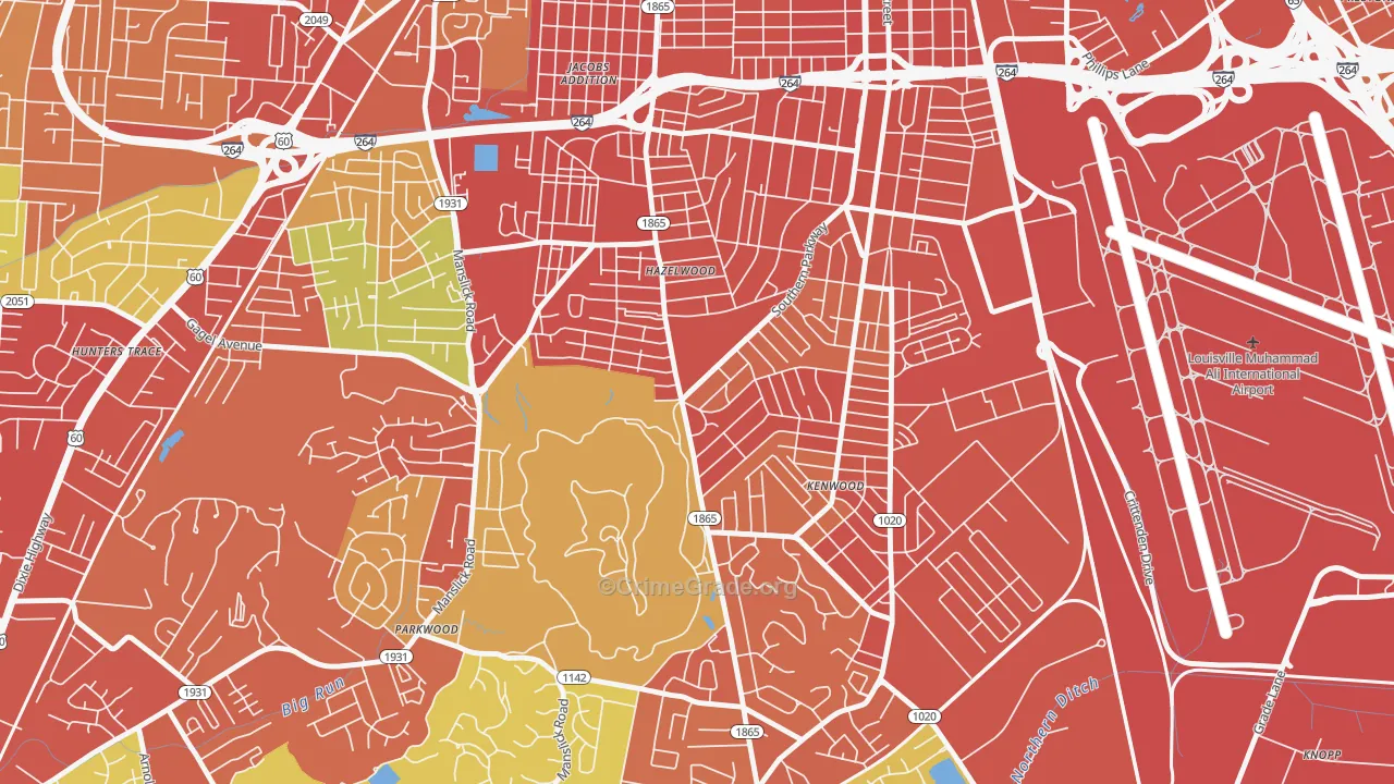 Iroquois, Louisville, KY Map of Burglary Rates