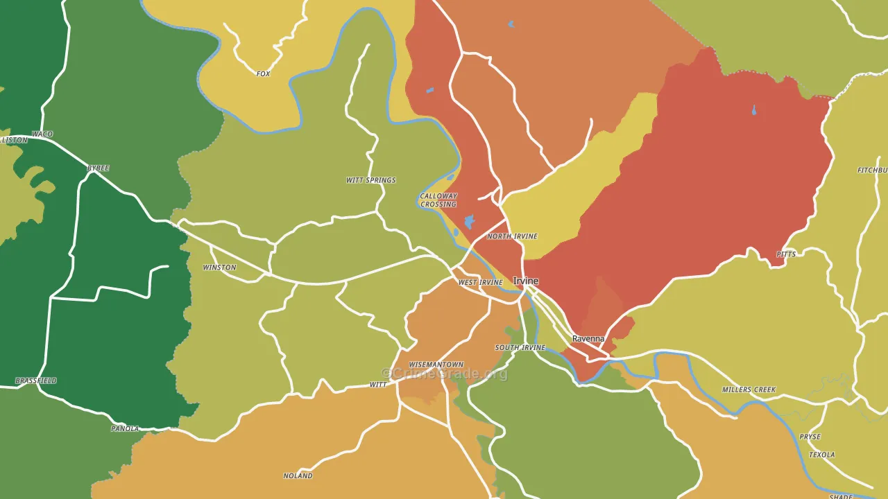 Irvine, KY Map of Burglary Rates
