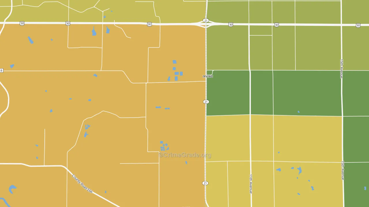 Irving, IA Map of Burglary Rates