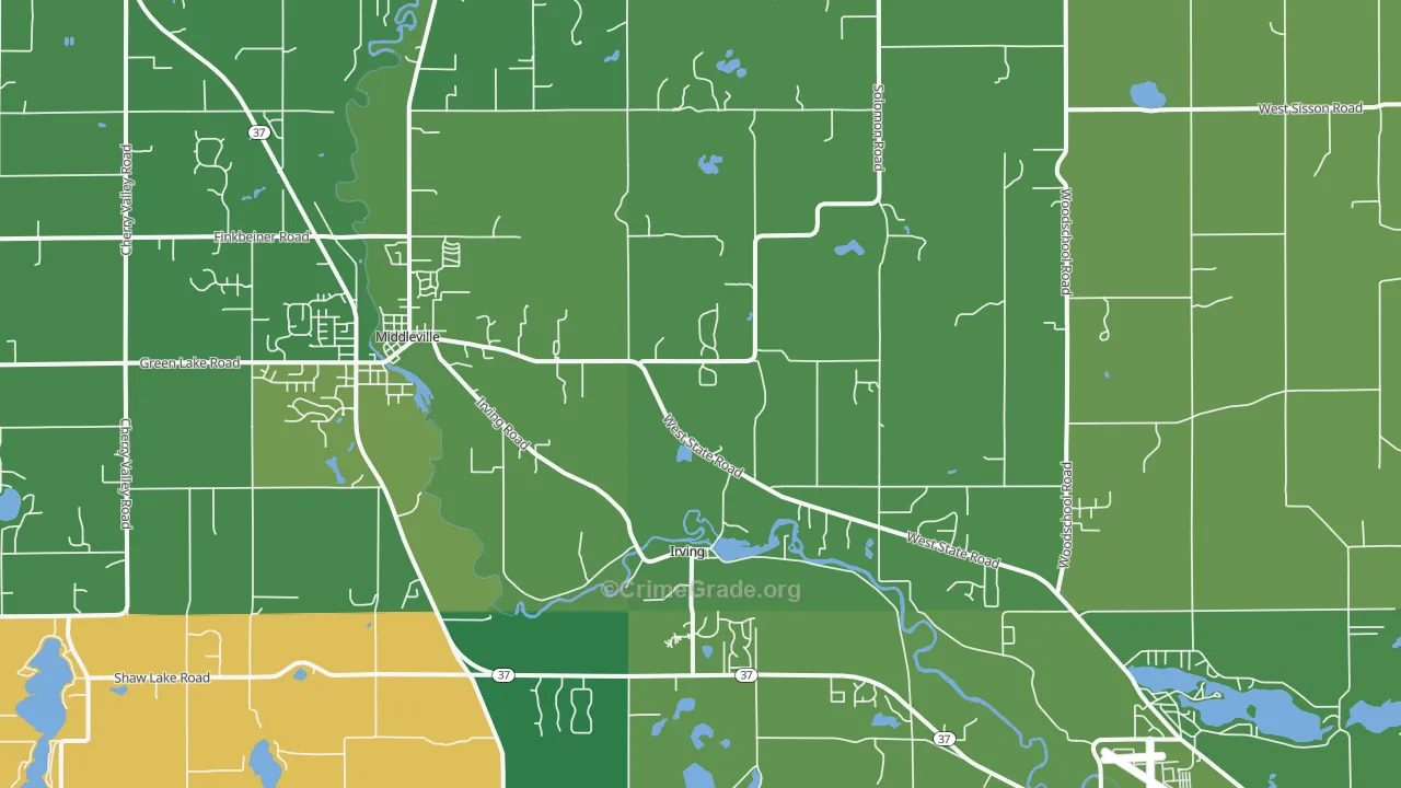 Irving, MI Map of Burglary Rates