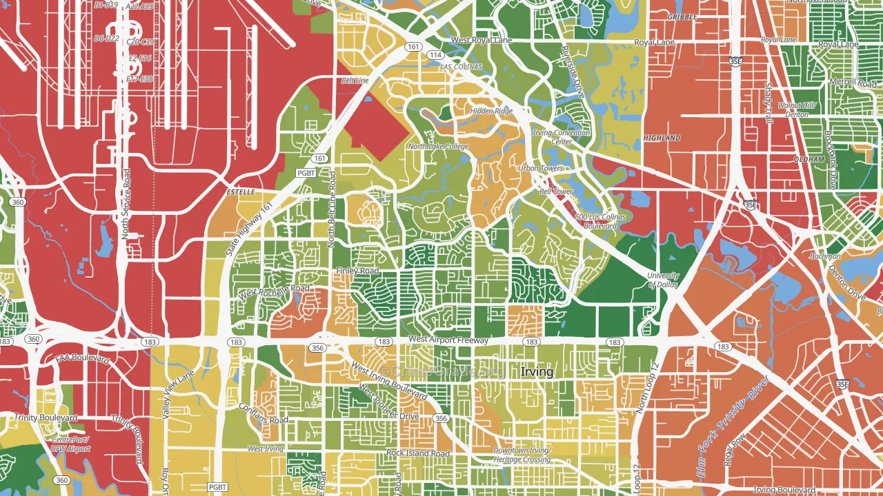 Irving, TX Map of Burglary Rates