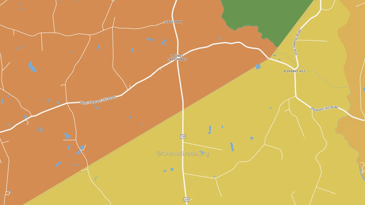 Irvings Crossroads, NC Map of Burglary Rates