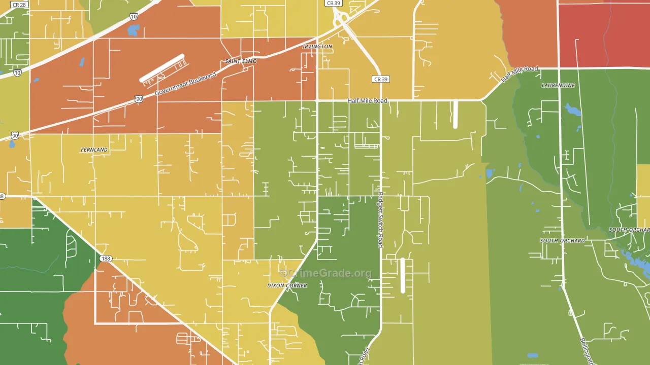 Irvington, AL Map of Burglary Rates