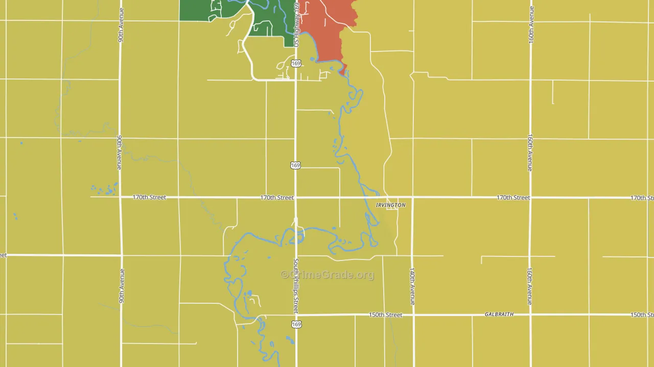 Irvington, IA Map of Burglary Rates