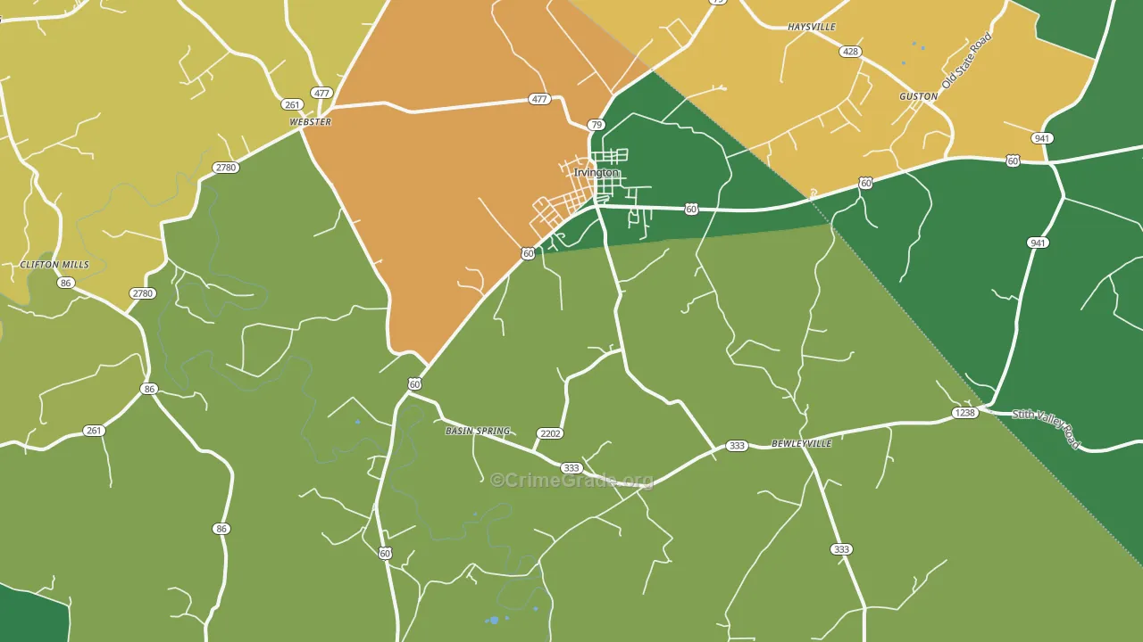 Irvington, KY Map of Burglary Rates