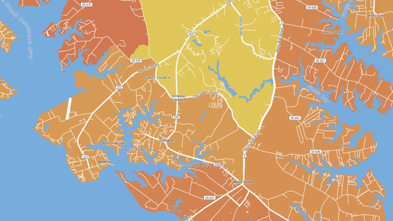 Irvington, VA Map of Burglary Rates
