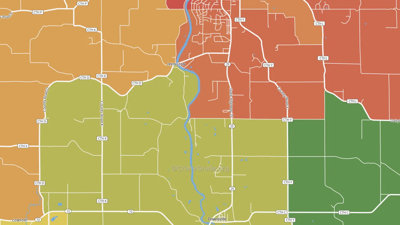 Irvington, WI Map of Burglary Rates