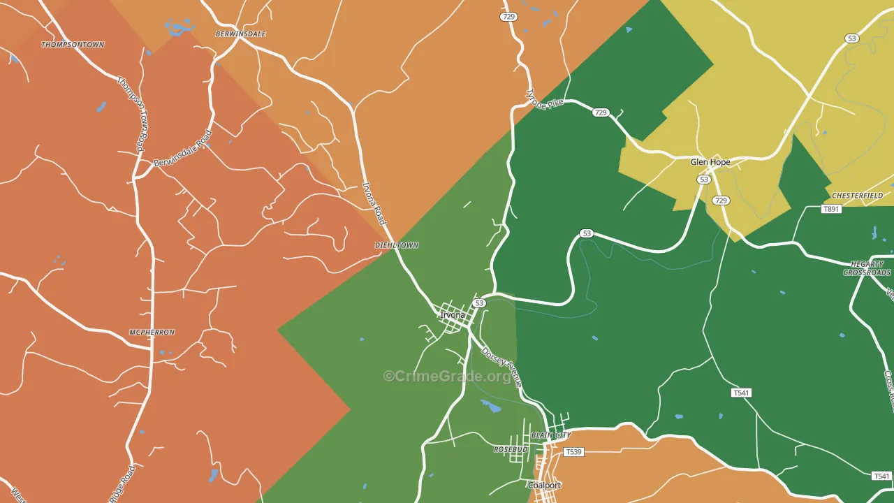 Irvona, PA Map of Burglary Rates