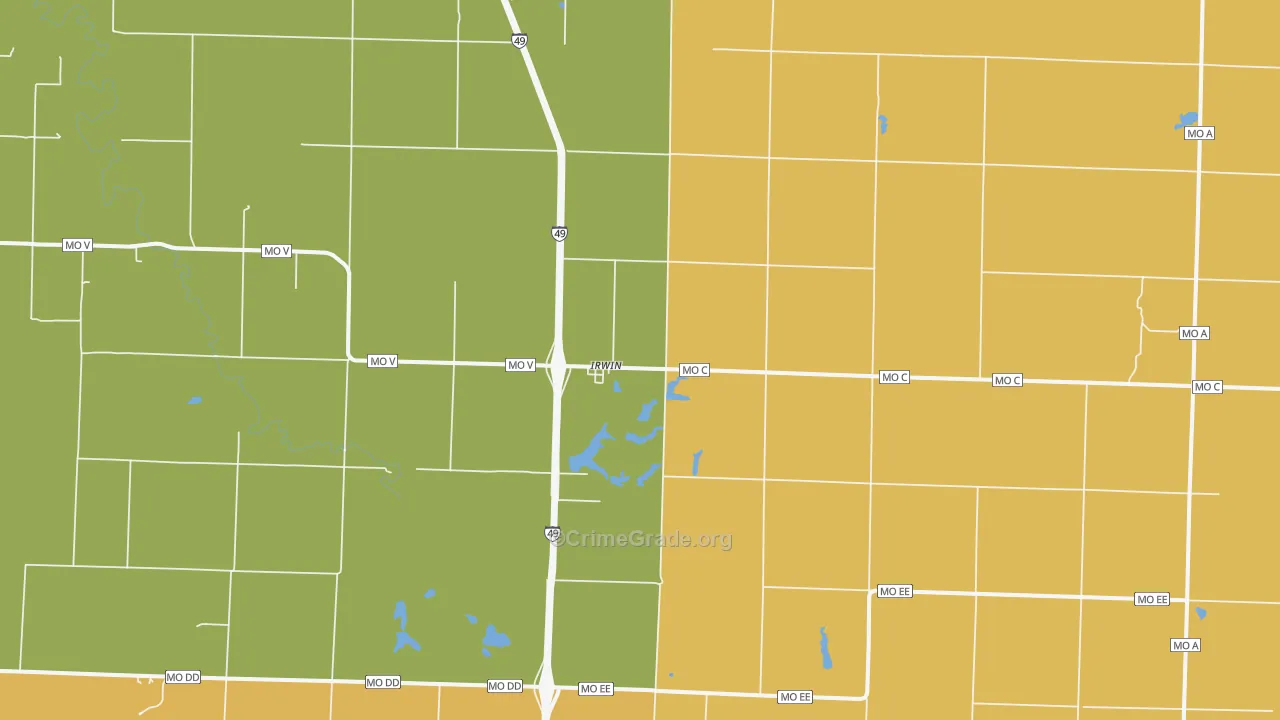 Irwin, MO Map of Burglary Rates