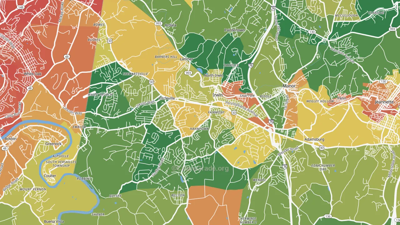 Irwin, PA Map of Burglary Rates