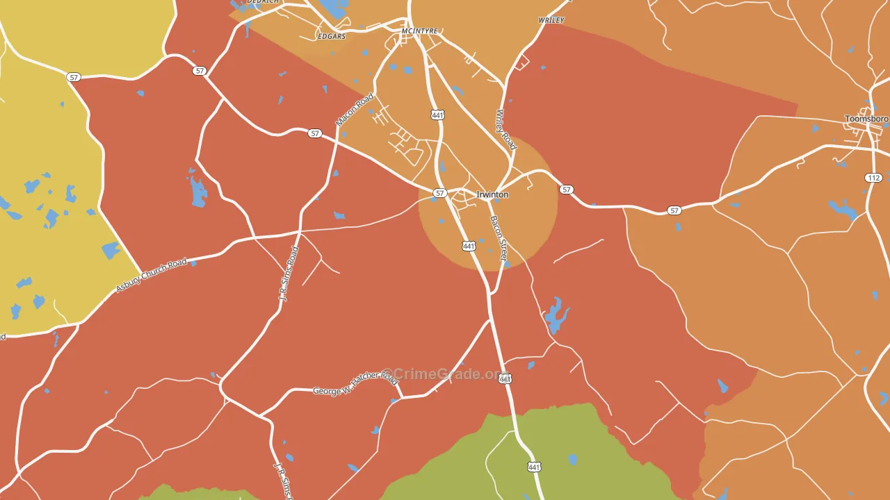 Irwinton, GA Map of Burglary Rates