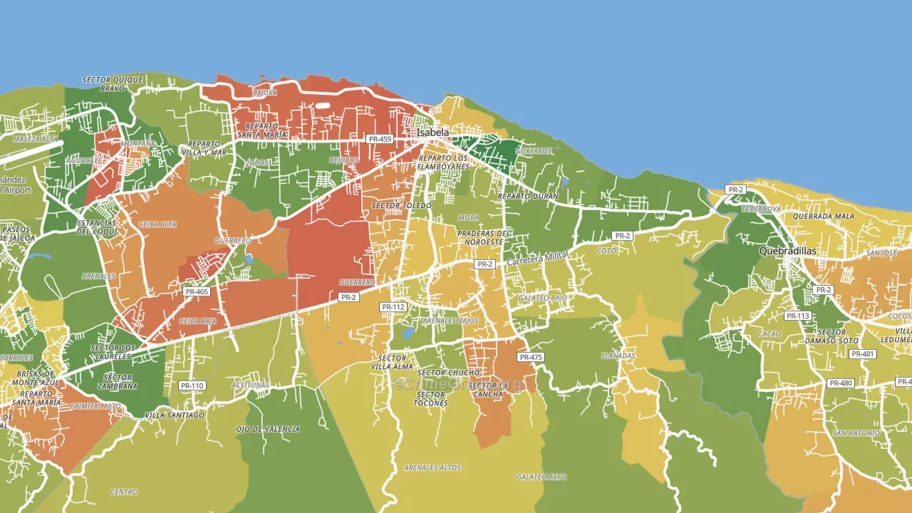 Isabela Municipio, PR Map of Burglary Rates