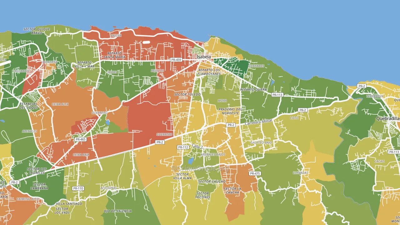 Isabela, PR Map of Burglary Rates