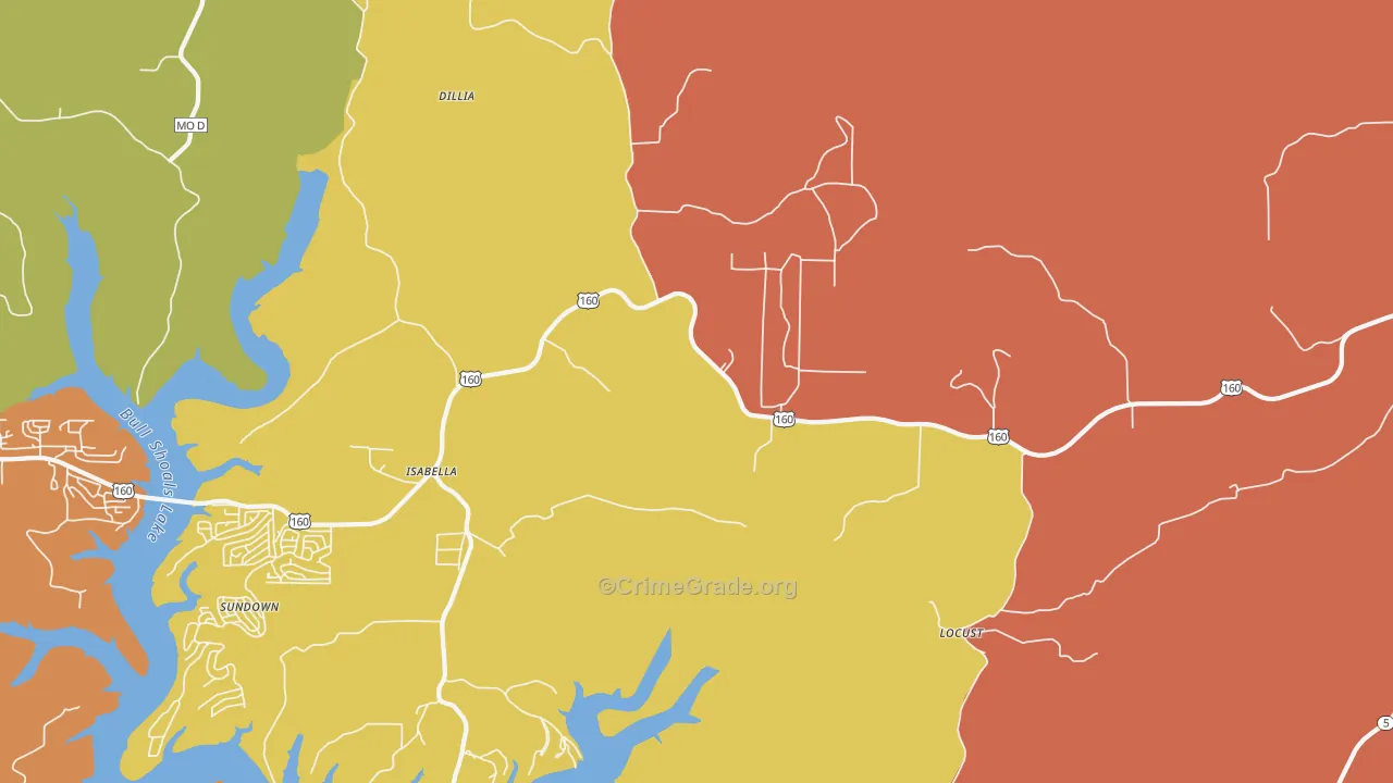 Isabella, MO Map of Burglary Rates