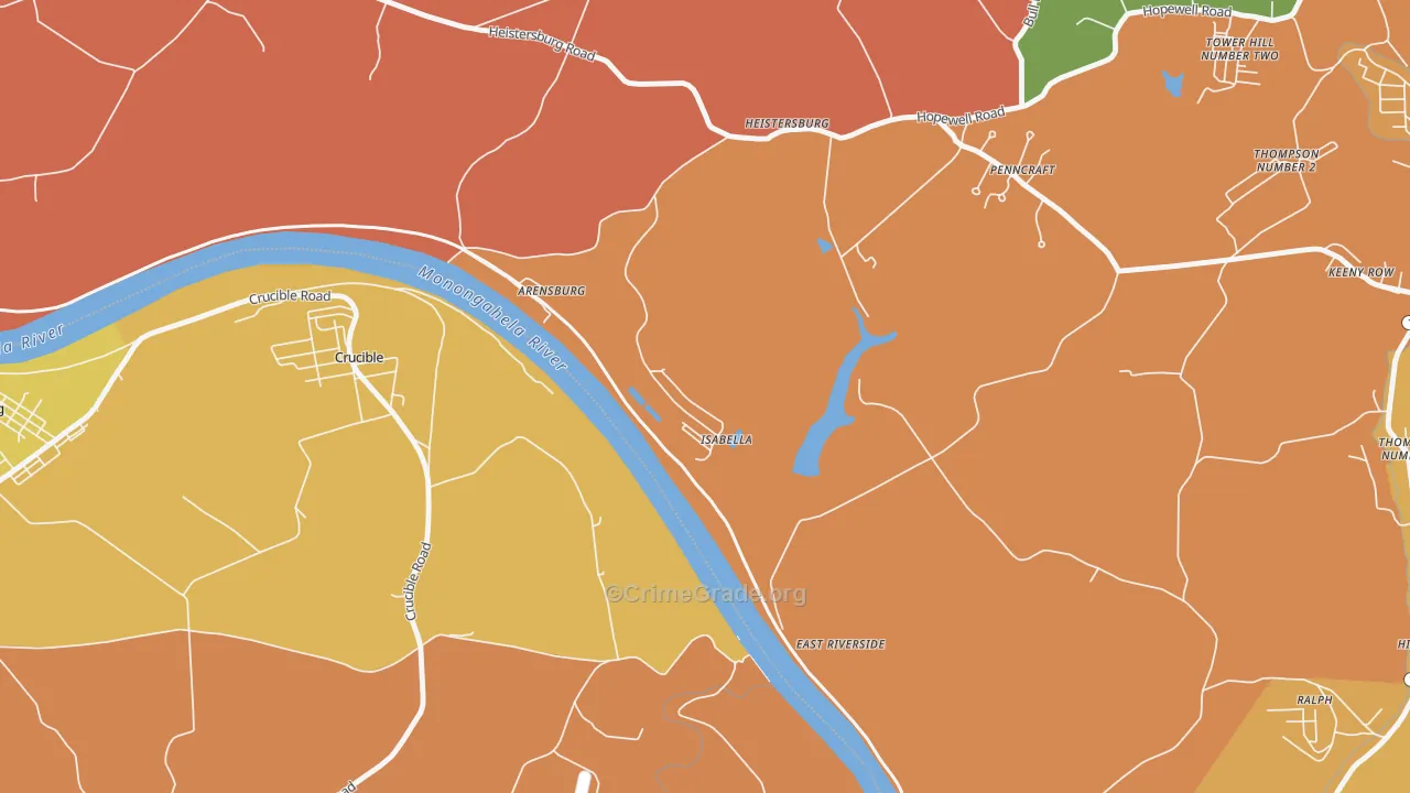 Isabella, PA Map of Burglary Rates