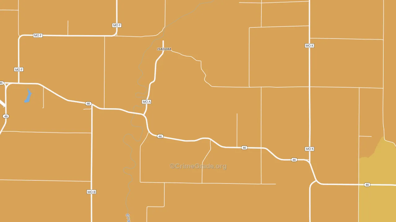 Isadora, MO Map of Burglary Rates